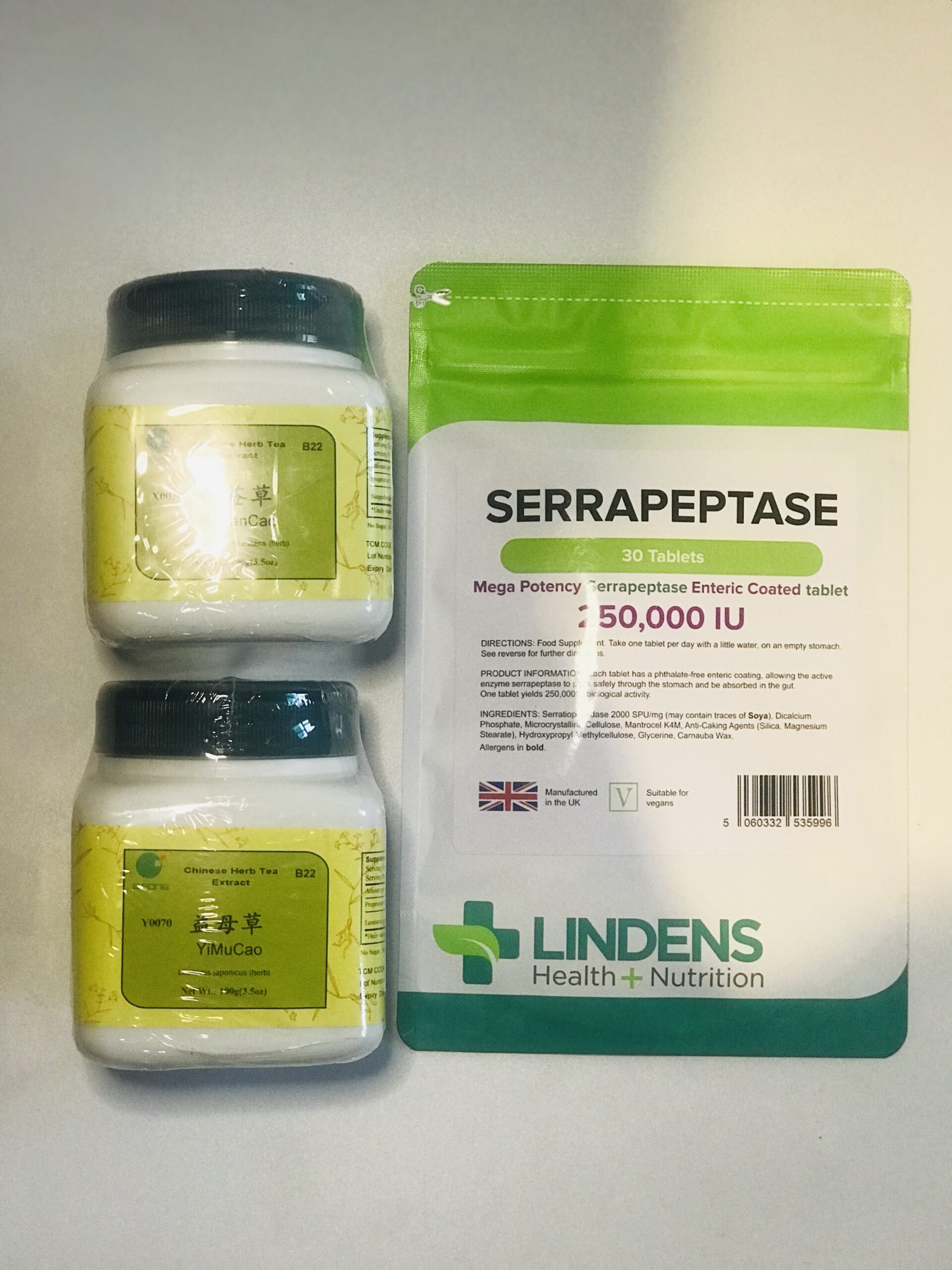 Lindens Serrapeptase 250,000 IU, Xi Xian Cao & Yimucao Chinese Herbal